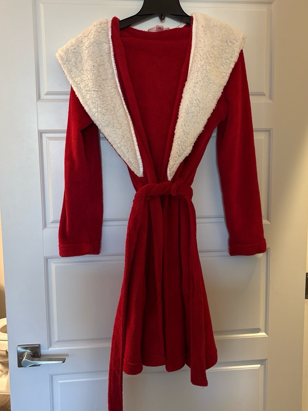 Victoria's Secret Red Robe with Cream Sherpa Hood Trim